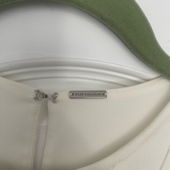 Elie Tahari “Owen” Cream Pleated Blouse with silk chiffon trim - Picture 3 of 6